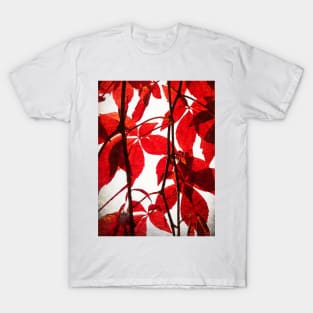 Red Leaves: Brilliant leafy pattern in scarlet and crimson with a canvas look T-Shirt